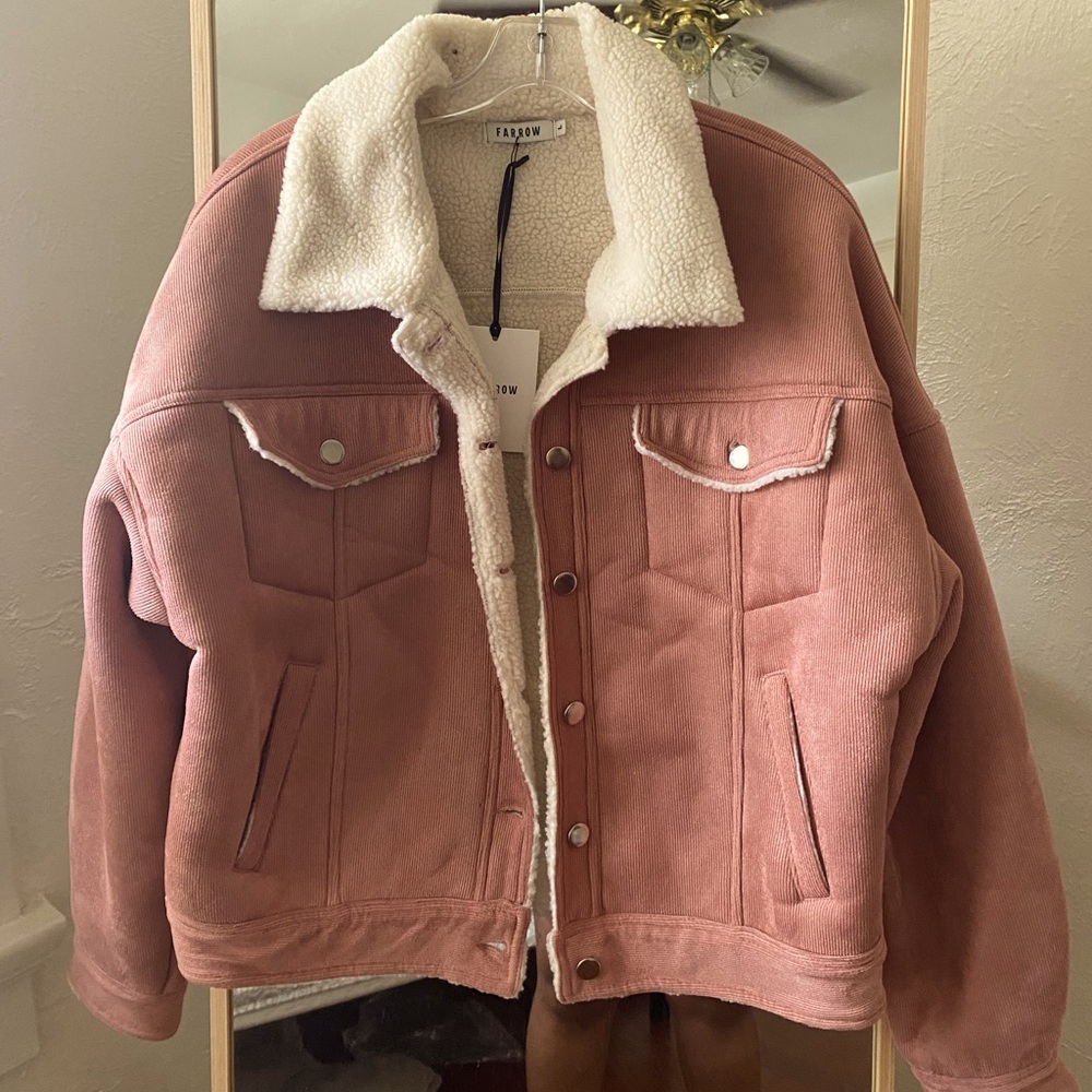 NWT Brand New Farrow Pink Corduroy Shearling- Lined Trucker Coat Oversized